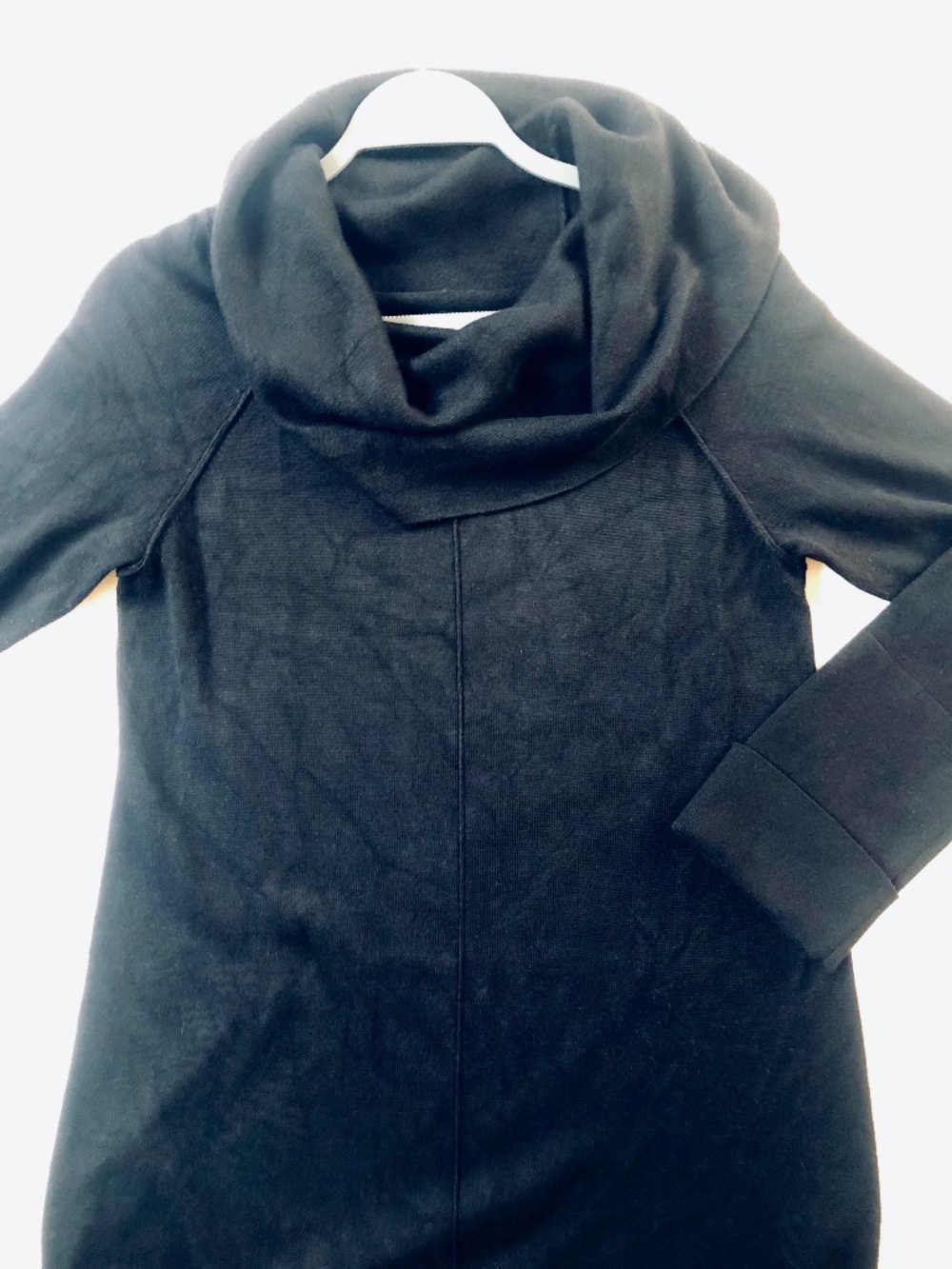 Black Neck Knit Dress with Cuffed Long Sleeves MED